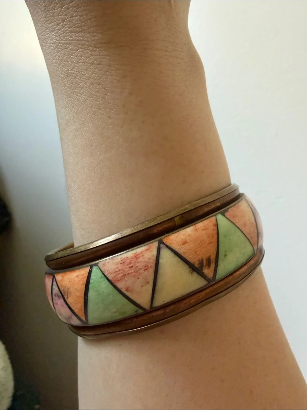 Handcrafted Multicolor Geometric Enamel Bangle Bracelet